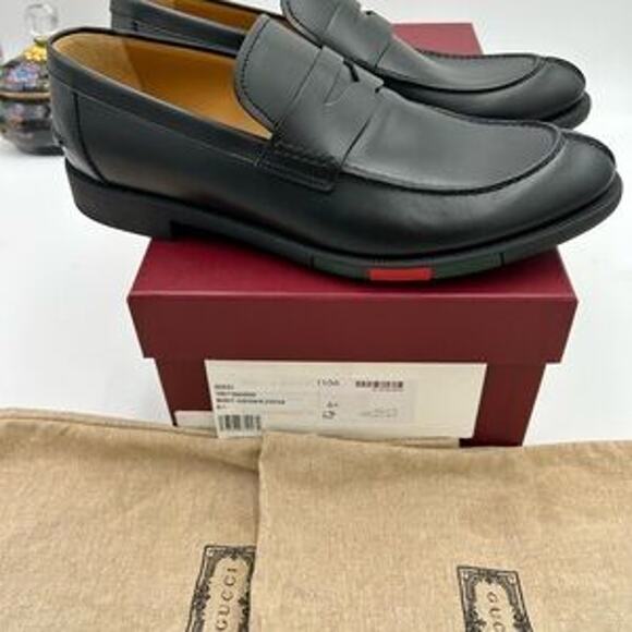 Men's Gucci, leather strap penny loafer with web detail size 6.5 fits 7.5 US - Picture 6 of 15